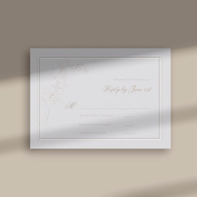Orchidée Faux Cadre Embossé Réponse officielle du  (faux embossed orchids double frame modern classic wedding rsvp response reply ivory)