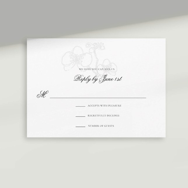 Orchidée Faux Embossée White Formal Mariage Répons (formal wedding response card rsvp reply faux embossed orchid modern classic traditional)