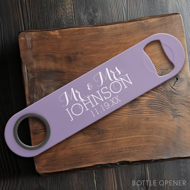 Orchidée Lavande Couleur Unie Mariage Mr & Mrs Cad (Custom Bar Key)