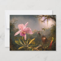 Orchidée rose et trois colibris Invitations