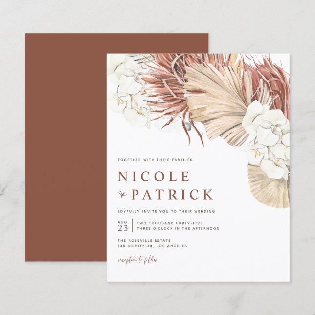 Orchidées de Boho et Faire-part de mariage de palm (Devant / Derrière)