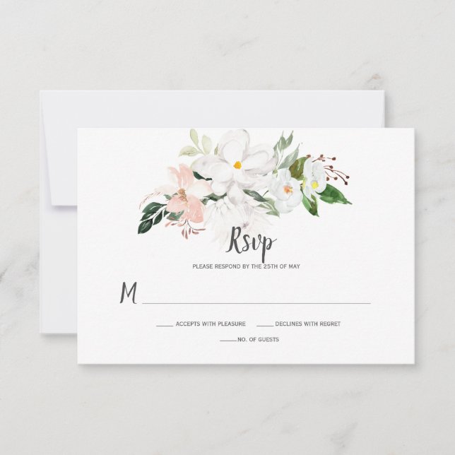 Orchidées et Magnolias Blancs et Rose Pâle RSVP (Devant)