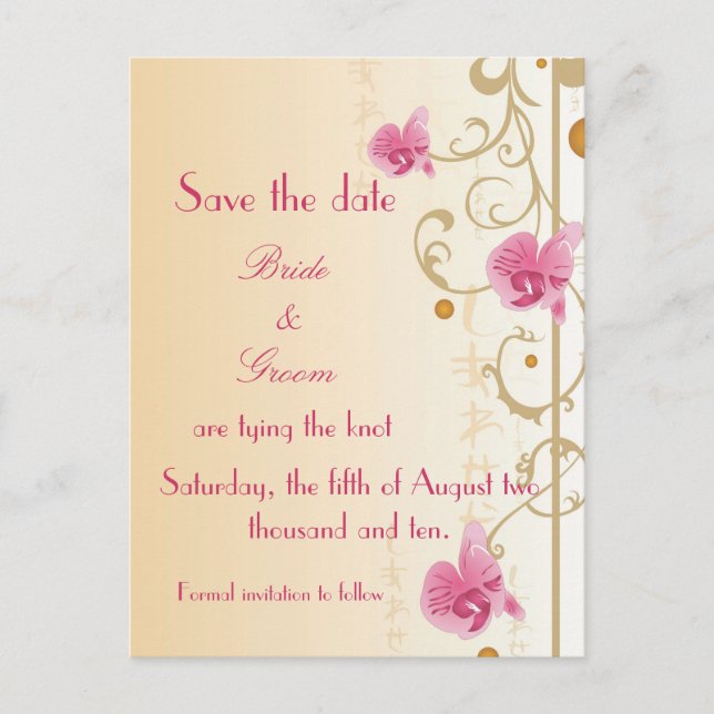 Orchidées roses Enregistrer la date Carte (Devant)