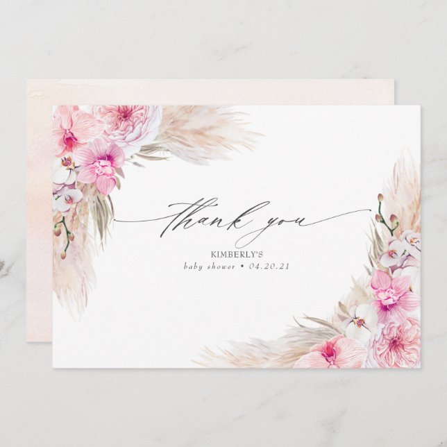 Orchidées roses Pampas Merci de douche en laiton (Devant / Derrière)