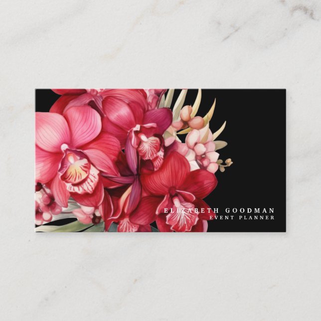 Orchidées rouges classiques Cartes de visite noirs (Devant)