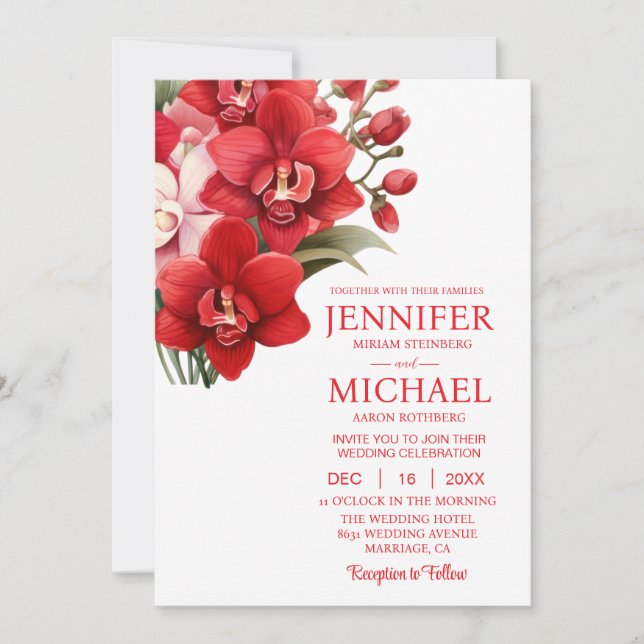 Orchidées rouges Invitations de mariage d'été d'hi (Devant)