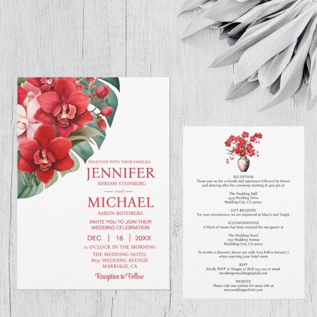 Orchidées rouges Invitations de mariage d'été d'hi (Créateur téléchargé)