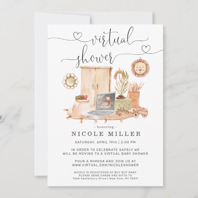 Ordinateur portable aquarelle | Invitation au Baby (Devant)