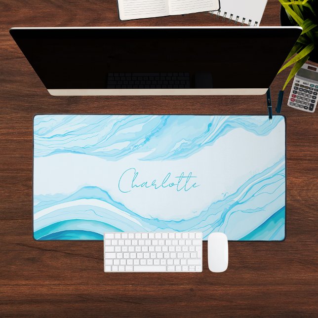 Ordinateur Portable Grand Format Aquarelle Bleue A (Personalized Abstract Blue Watercolor Large Laptop Desk Mat
)