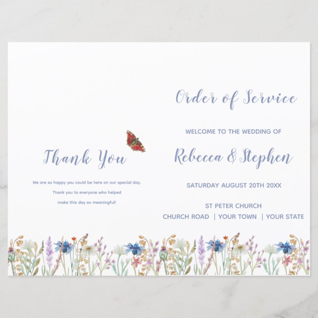 Ordre de service de mariage aux fleurs sauvages  (Devant)