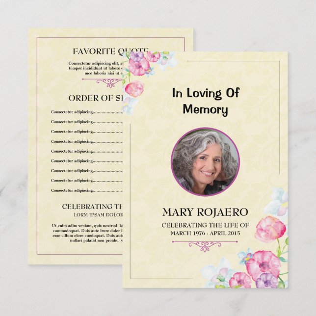 Ordre de service funéraire Carte de programme (Devant / Derrière)