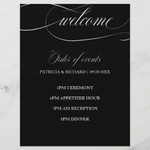 Ordre des événements de mariage chic noir et blanc