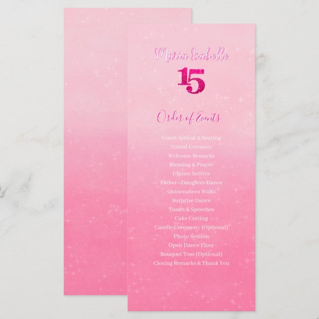 Ordre des événements de Quinceñera Rose Pailleté (Devant / Derrière)