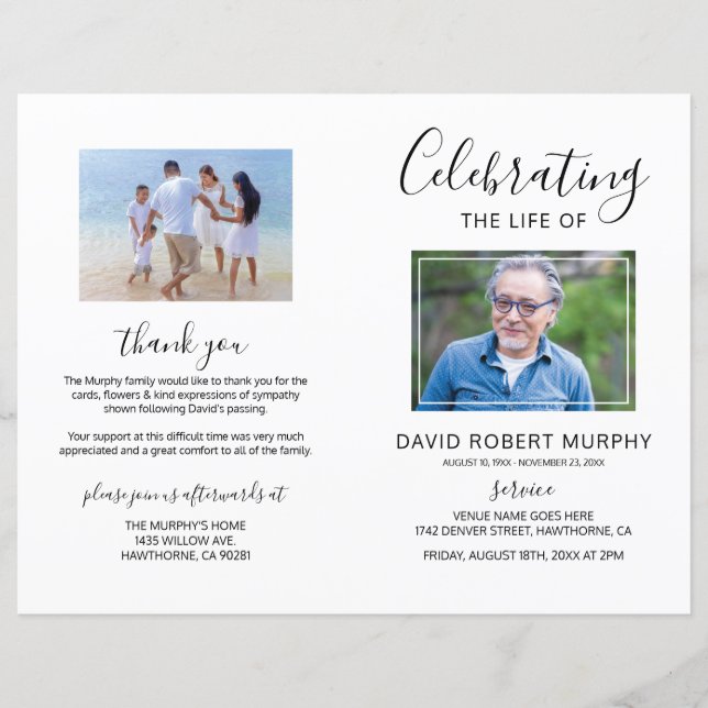 Ordre des funérailles | Photo Memorial Programme (Devant)