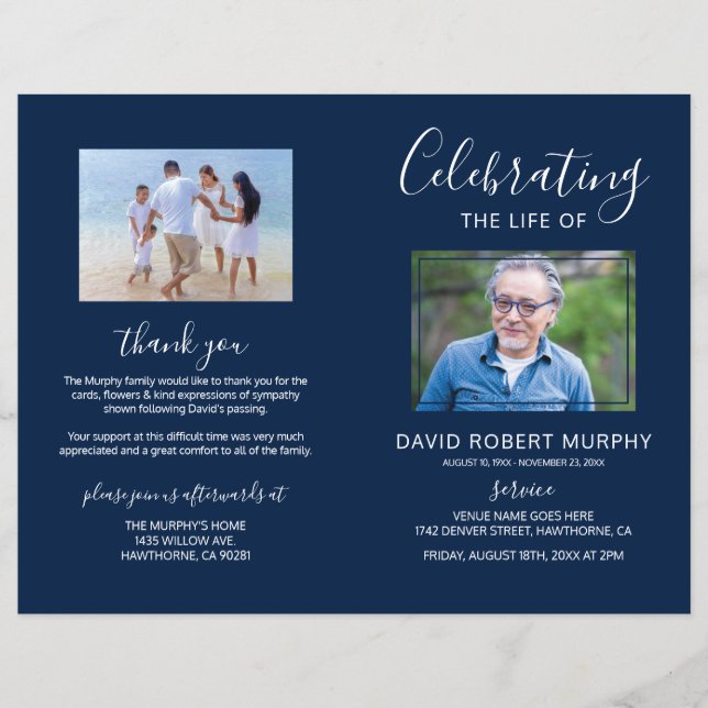 Ordre des funérailles | Photo Memorial Programme (Devant)