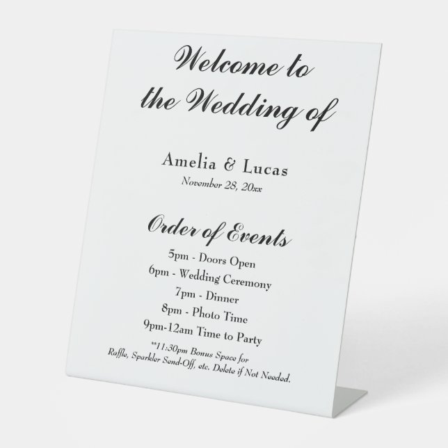 Ordre du jour de mariage Panneau de bienvenue (Recto)