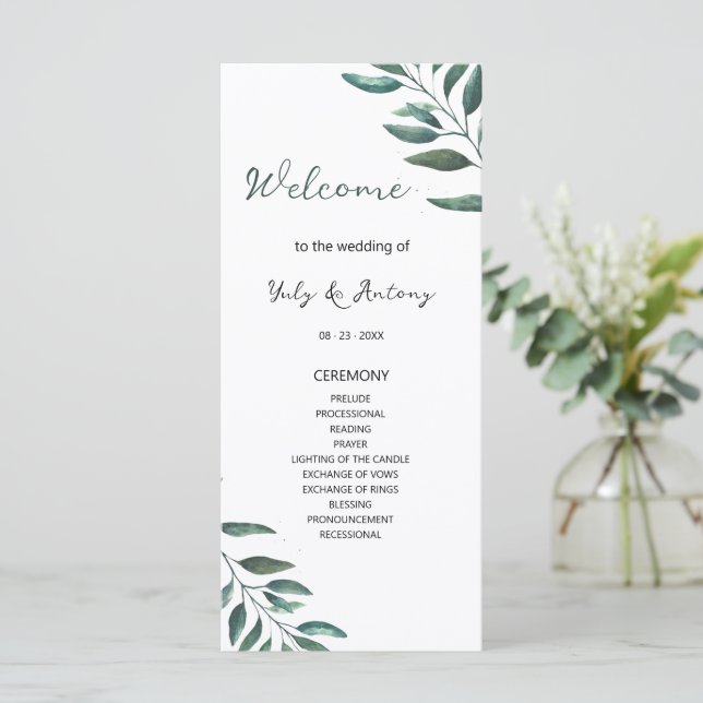 Ordre du service de mariage botanique Eucalyptus (Debout devant)