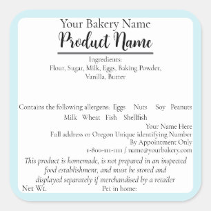 Oregon Cottage Food Business Blue Baking Étiquette