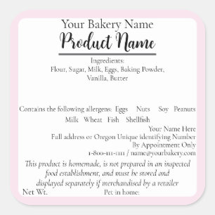 Oregon Cottage Food Business Pink Baking Étiquette