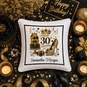 Oreiller 30e anniversaire Gold Black Luxe Sparkle