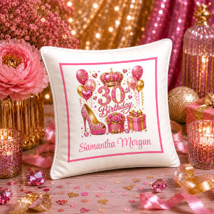 Oreiller 30e Anniversaire Magenta Doré Brillant Po