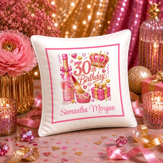 Oreiller 30e Anniversaire Paillettes Or Magenta Gr (Bold Magenta Gold Glitter 30th Birthday Pillow

)
