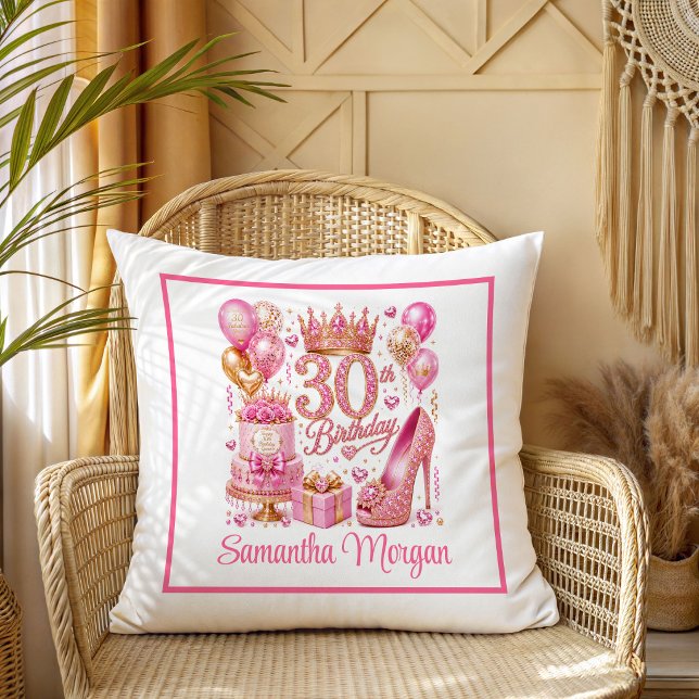 Oreiller 30e Anniversaire Paillettes Rose Gold Gla (Glam Pink Gold Glitter 30th Birthday Pillow

)