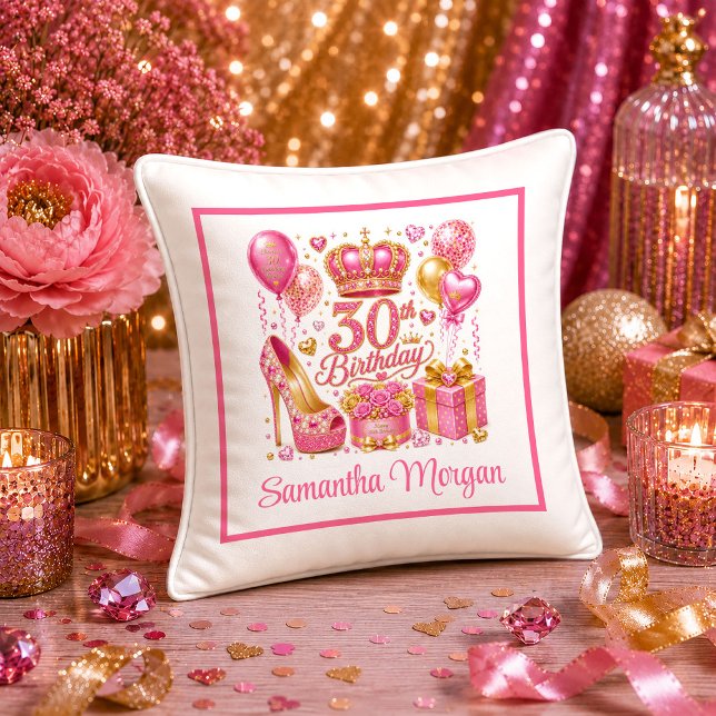 Oreiller 30e Anniversaire Rose Clair Pailleté (Bright Hot Pink Glitter 30th Birthday Pillow

)