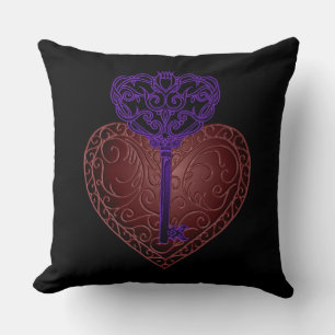 Oreiller à clé coeur rouge et violet