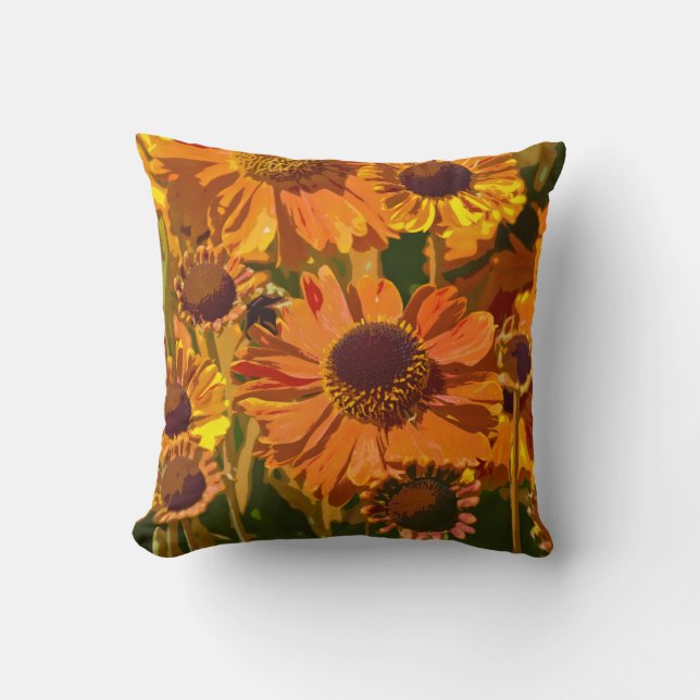 oreiller à fleur d'échinacée orange et jaune (Recto)