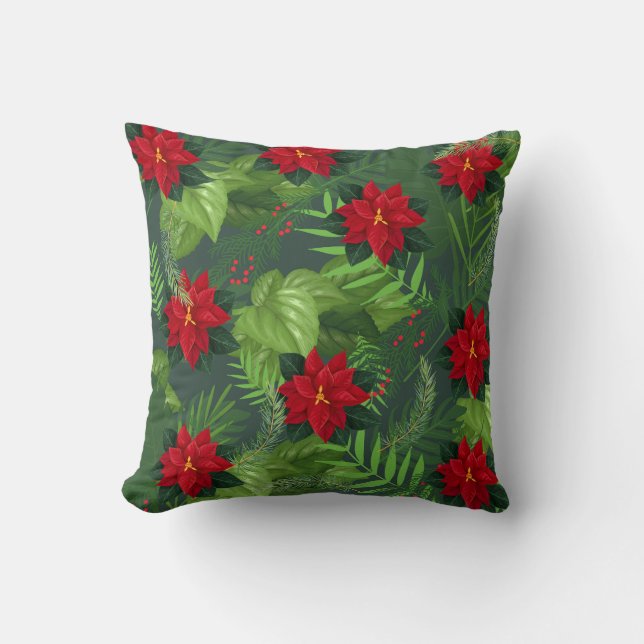 oreiller à fleurs de Noël roux poinsettia (Recto)