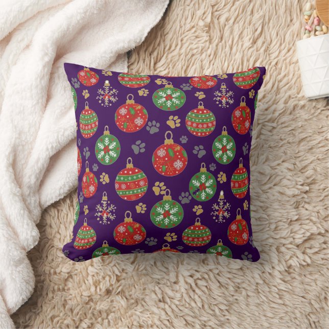 Oreiller à imprimé de patte festif pour Noël (Couverture)