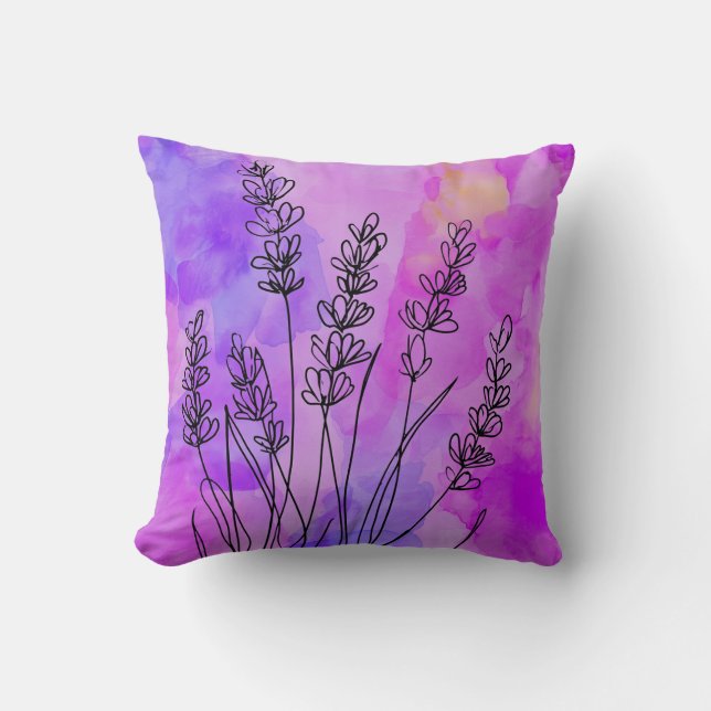 Oreiller à jet d'aquarelle Abstraite Lavender (Recto)