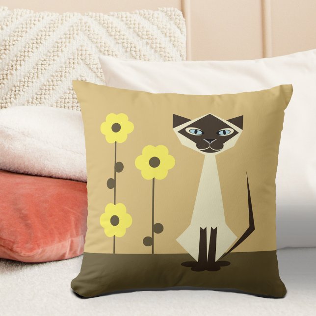 Oreiller à jet de chats siamois et fleurs (Créateur téléchargé)
