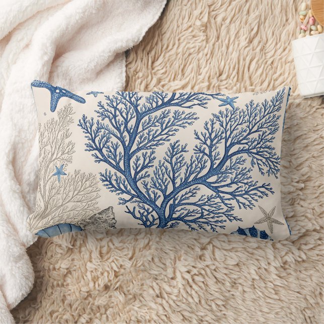 Oreiller à jet de corail bleu - Motif océanique cô (Couverture)