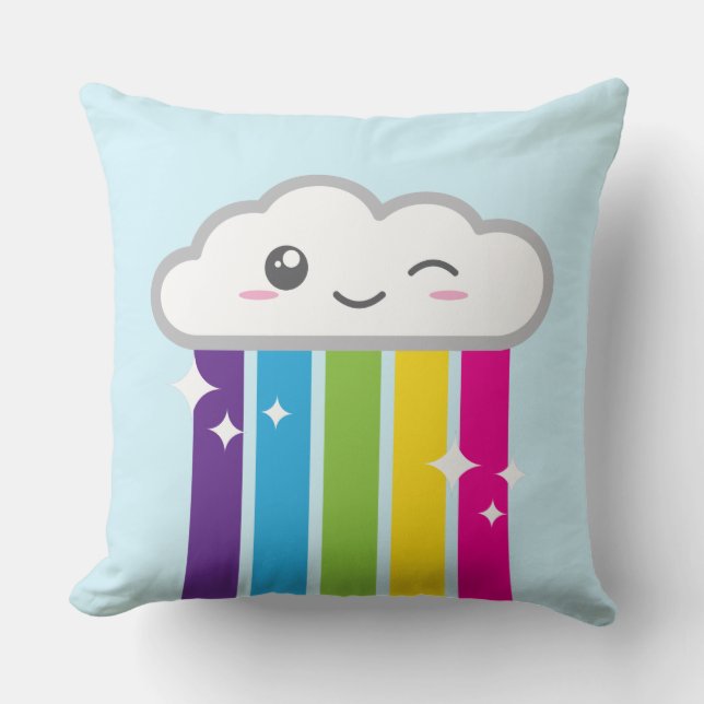 Oreiller à jet de nuage et arc-en-ciel Kawaii (Recto)