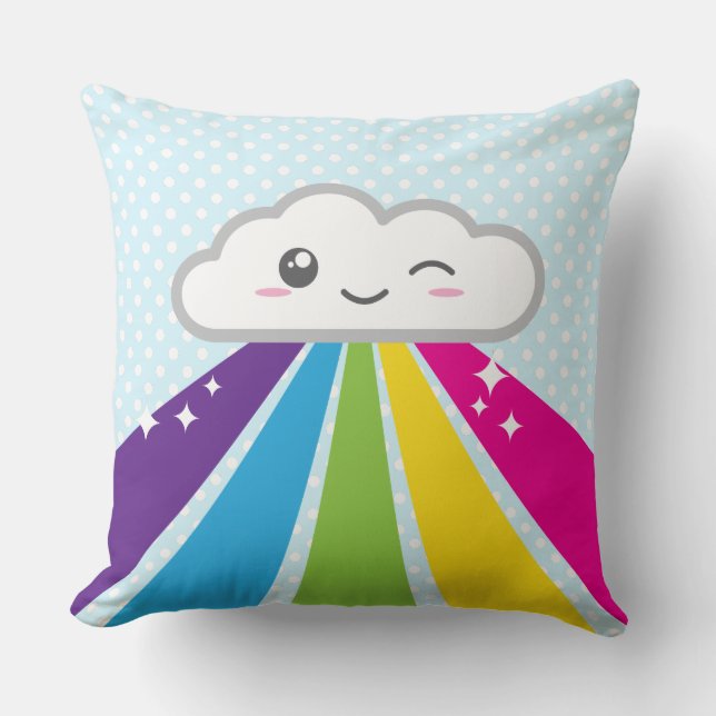 Oreiller à jet de nuage et arc-en-ciel Kawaii (Recto)