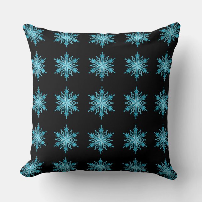 Oreiller à jet Motif bleu glace et noir Snowflake (Recto)