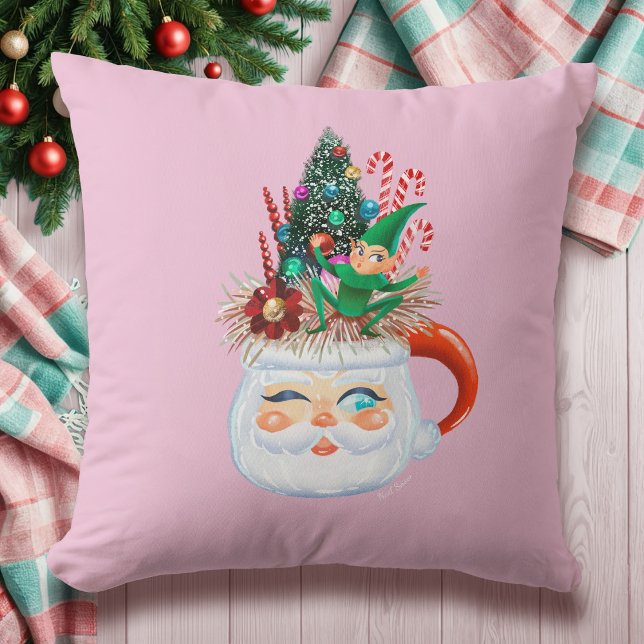 Oreiller à jet rose Père Noël vintage (Créateur téléchargé)