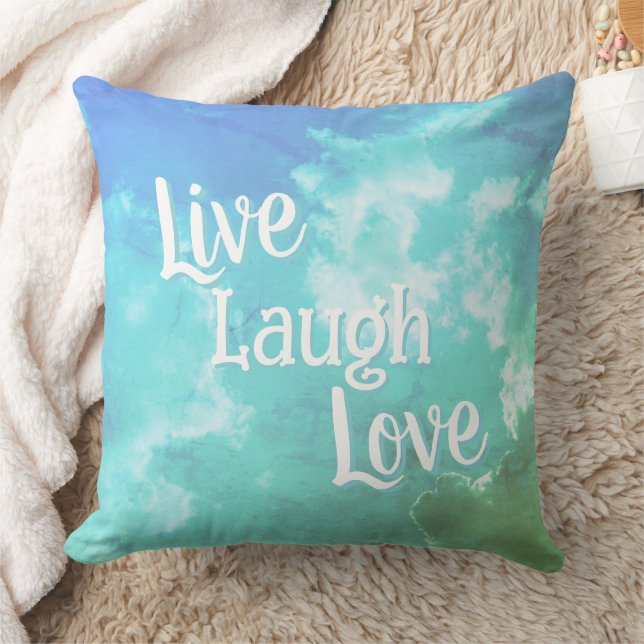 Oreiller à jeter Live Laugh Love | Nuages Bleu Aqu (Couverture)