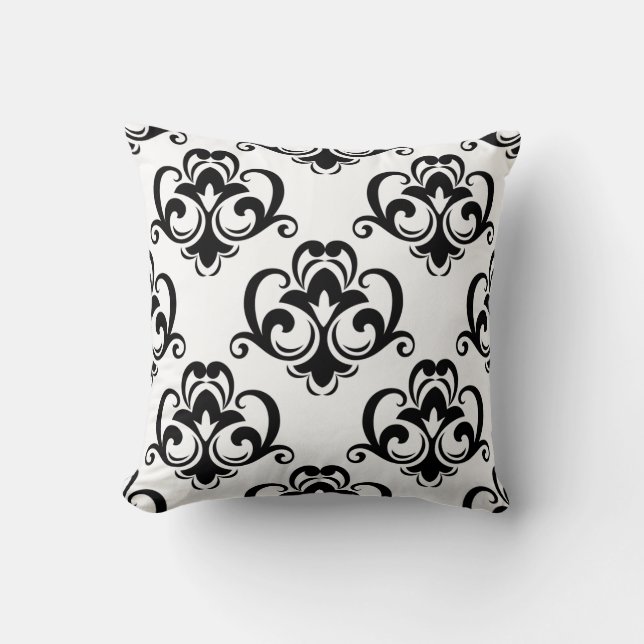 Oreiller à lancer à fleurs noir et blanc (Recto)
