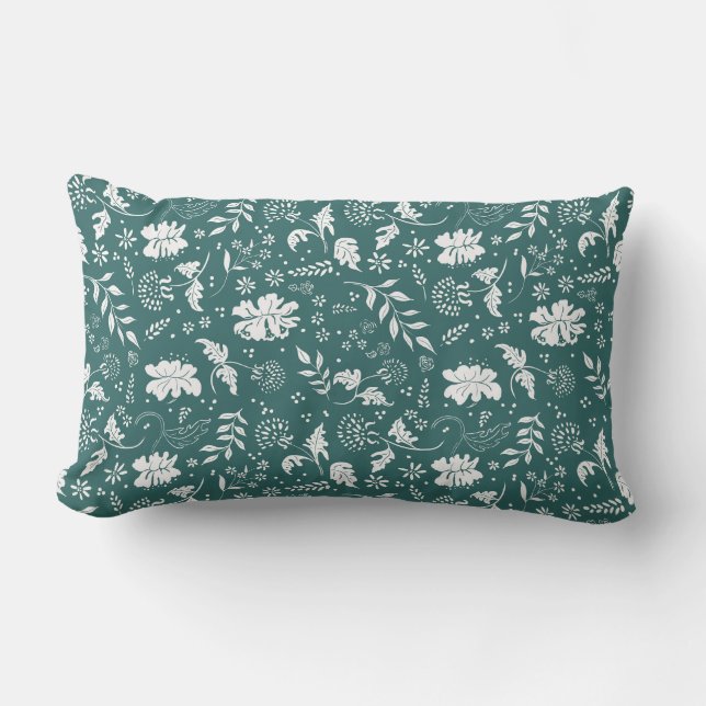 Oreiller à lancer à fleurs vert et blanc (Recto)