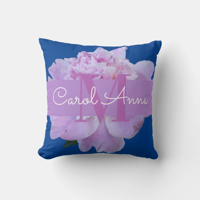 Oreiller à lancer bleu rose monogramme (Recto)