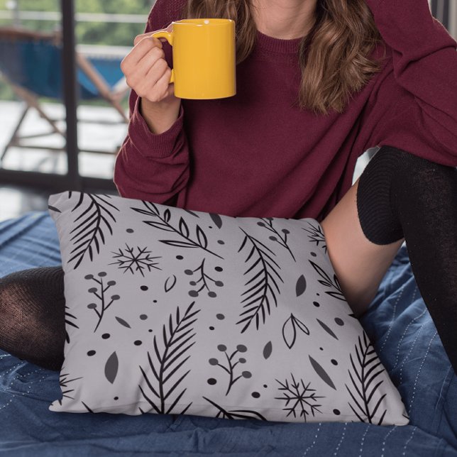 Oreiller à lancer botanique d'hiver - gris (Créateur téléchargé)
