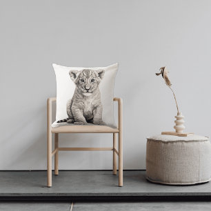 Oreiller à lancer Carré Lion noir et blanc