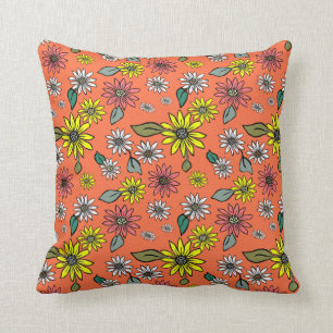 Oreiller à lancer Carré orange Daisy Retro