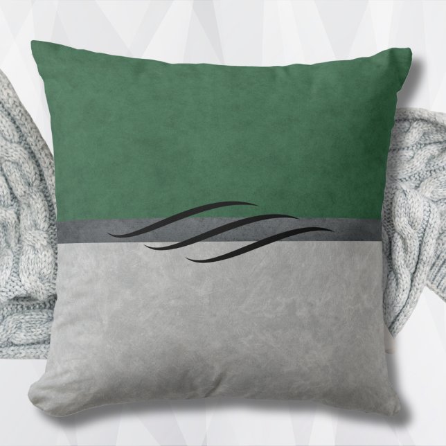 Oreiller à lancer chic vert et gris de la forêt (Forest Green and Gray Chic Throw Pillow)