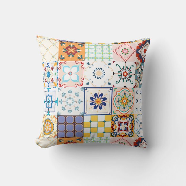 Oreiller à lancer de carreaux Mandala/marocain col (Recto)