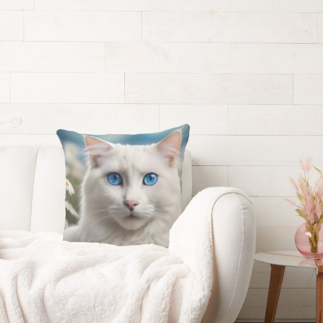 Oreiller à lancer de chat blanc (Canapé)