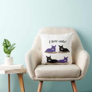 Oreiller à lancer de chats bleus et noirs